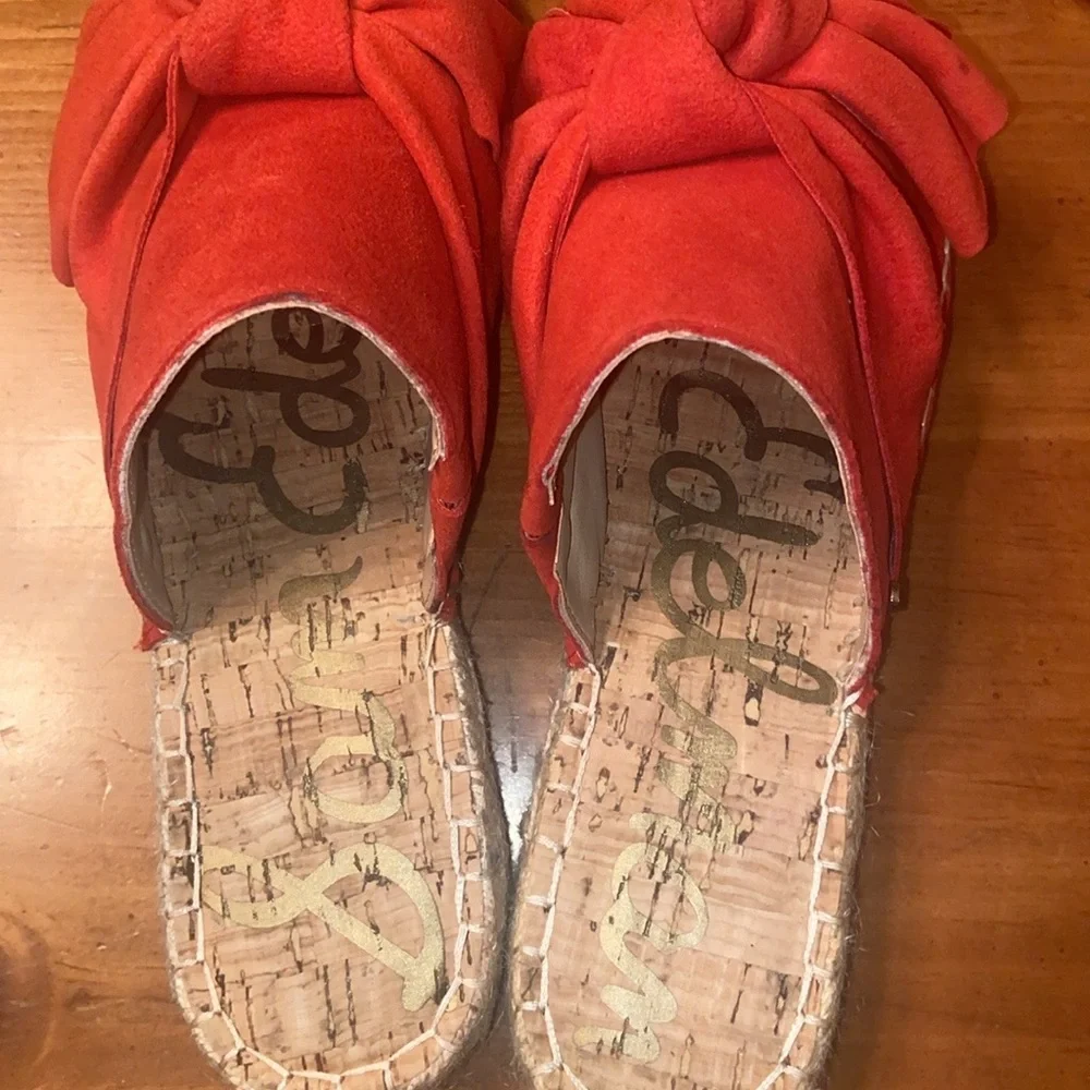 Sam Edelman red suede Lydia bow espadrilles mules size 8